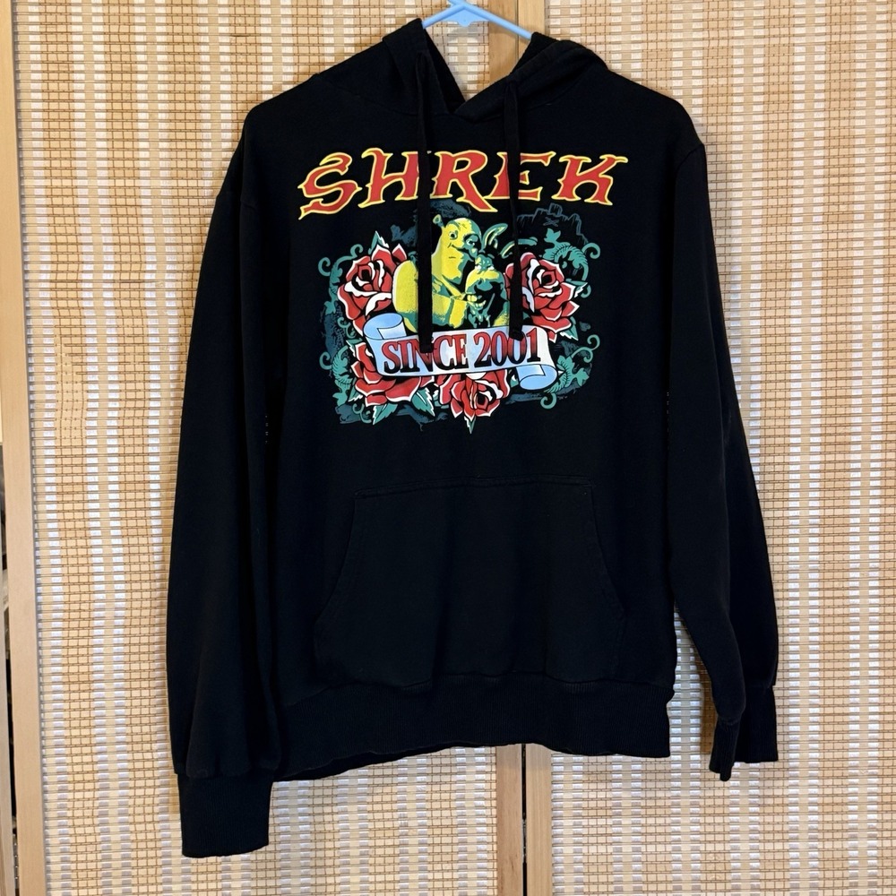 Dreamworks SHREK Mens M Hoodie Floral‎ Black Streetwear Disney Whimsical Skater